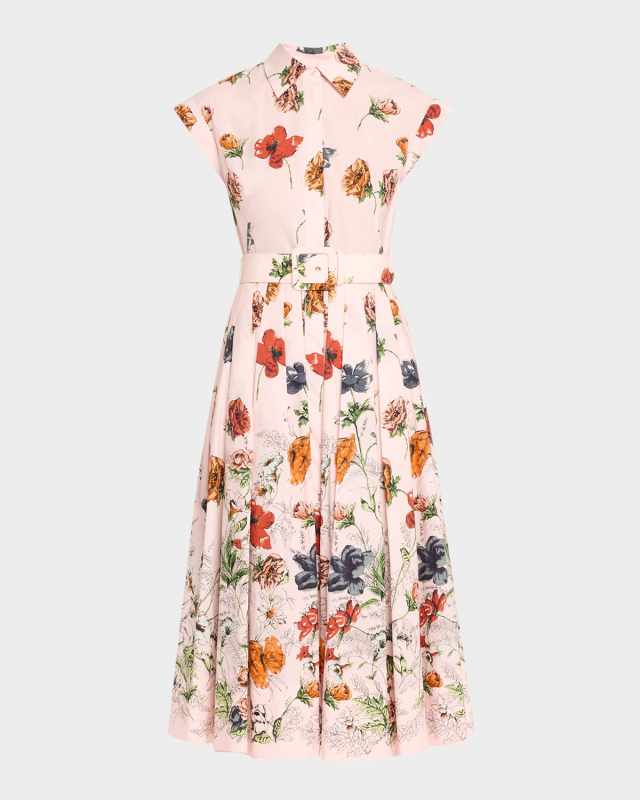 Octavia Floral Cap-Sleeve Dress